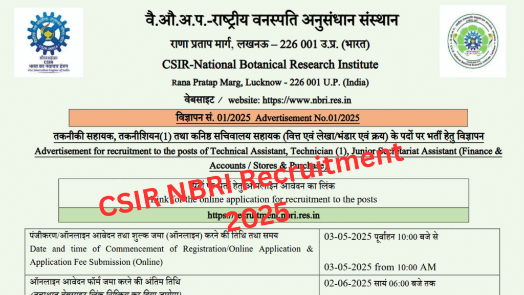 CSIR NBRI Recruitment 2025