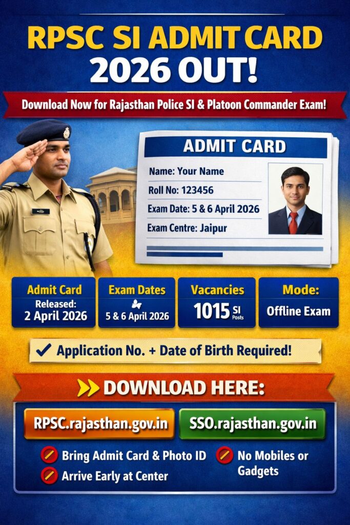 RPSC Sub Inspector Admit Card 2026