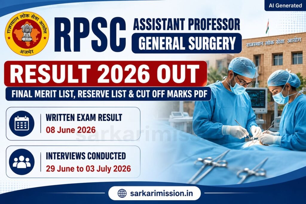RPSC Assistant Professor General Surgery Result 2026 Out