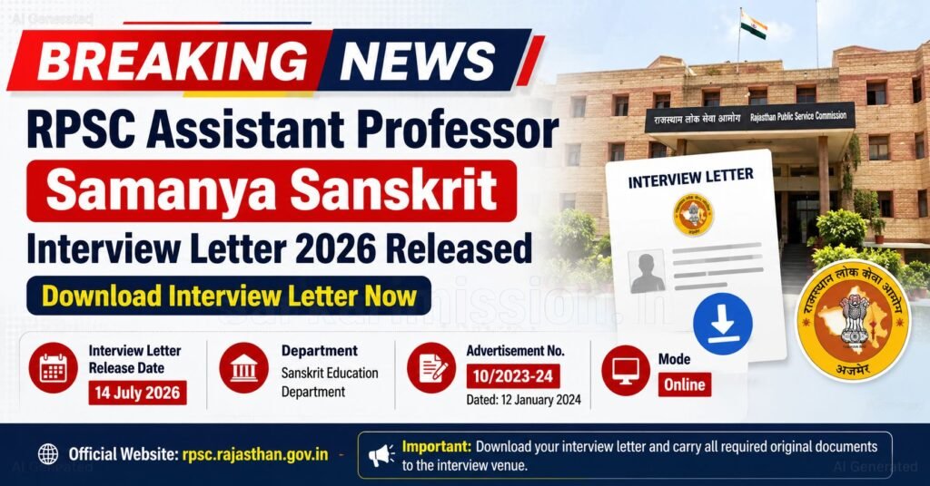 RPSC Assistant Professor Samanya Sanskrit Interview Letter 2026