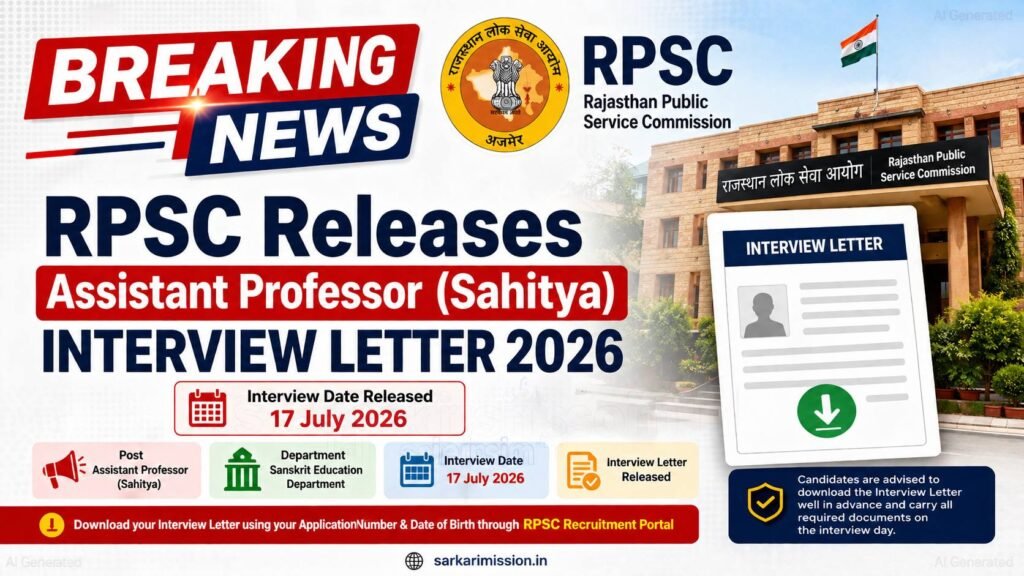 RPSC Releases Assistant Professor (Sahitya) Interview Letter 2026
