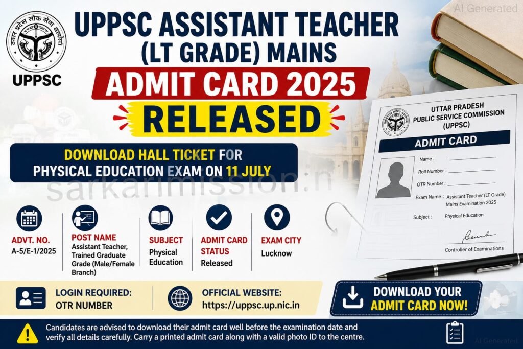 UPPSC Assistant Teacher (LT Grade) Mains Admit Card 2025 Released