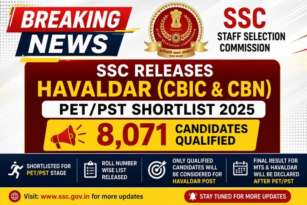 SSC Releases Havaldar PET/PST Shortlist 2025