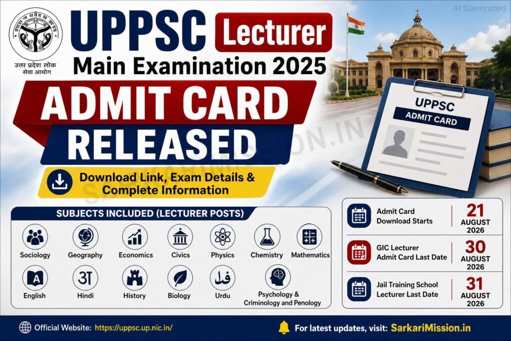 UPPSC Lecturer Main Examination 2025 Admit Card Released
