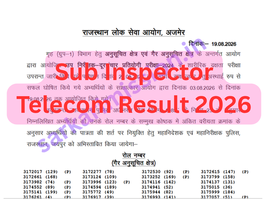 Sub Inspector Telecom Result 2026