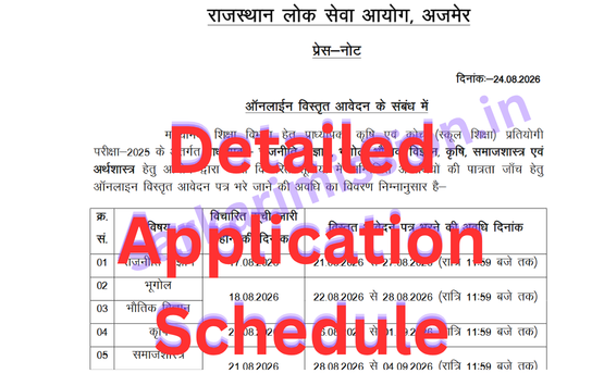 Detailed application schedule