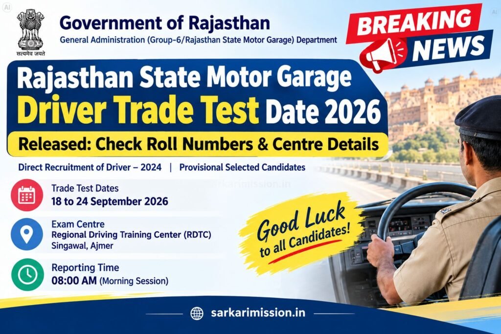 Rajasthan State Motor Garage Driver Trade Test 2026