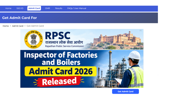RPSC Inspector of Factories and Boilers Admit Card 2026