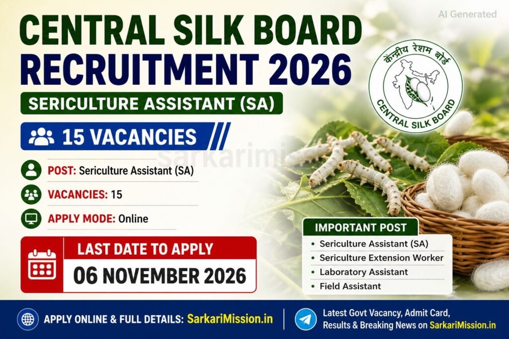 Central Silk Board Sericulture Assistant Recruitment 2026